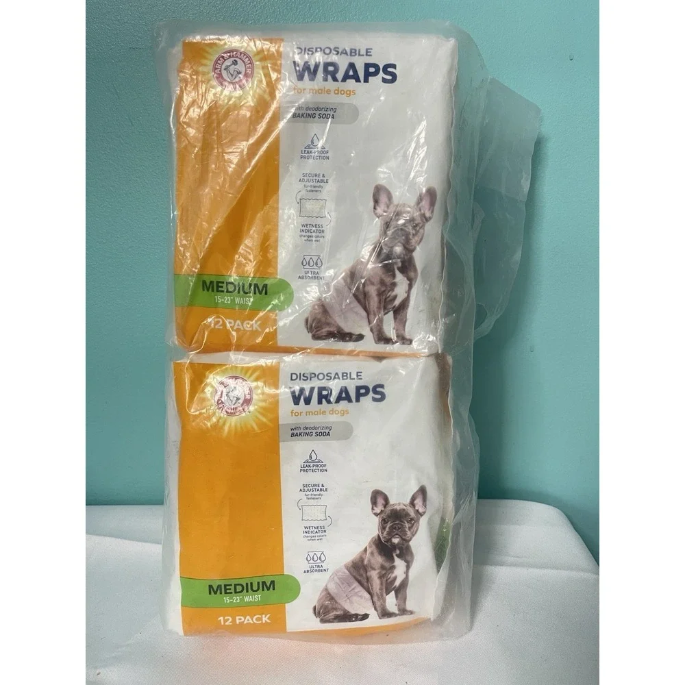 2pack Male Dog Wraps, Medium 12 Ct |‎ Ultra-Absorbent with Leak-Proof Protection